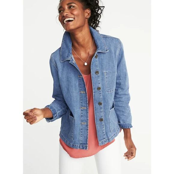 Ann Taylor Stretch Denim Moto Jacket Women’s XS (34″ Chest, 24″ Length) –VTG GUC - Picture 1 of 14
